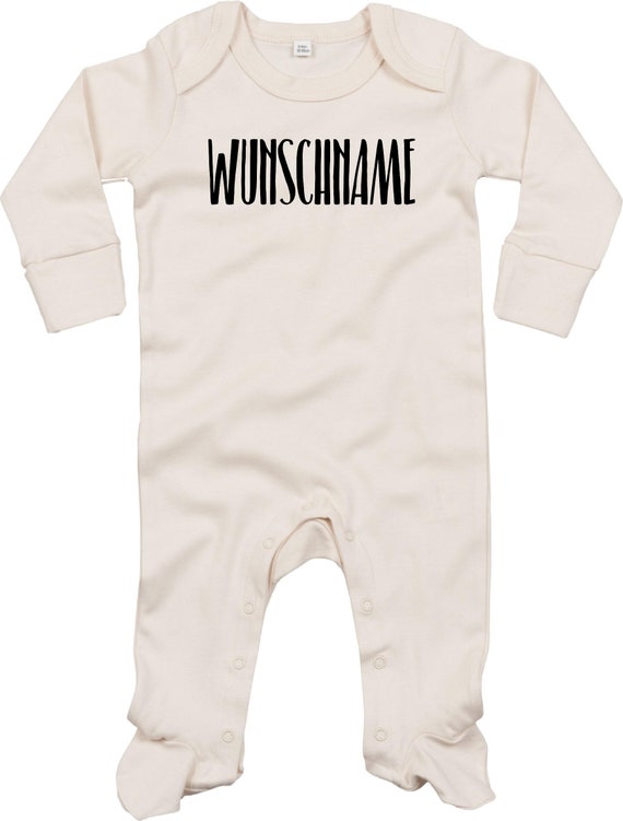 Kleckerliese Baby Schlafanzug mit Wunschnamen "Wunschname Name Wunschtext" Sleepsuit Langarm Jungen Mädchen Einteiler Strampler