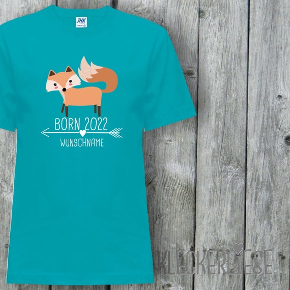 Kinder T-Shirt mit Wunschname "Born 2022 Tiermotiv Pfeil Wunschname Name Text Fuchs" Shirt Jungen Mädchen Baby Kind