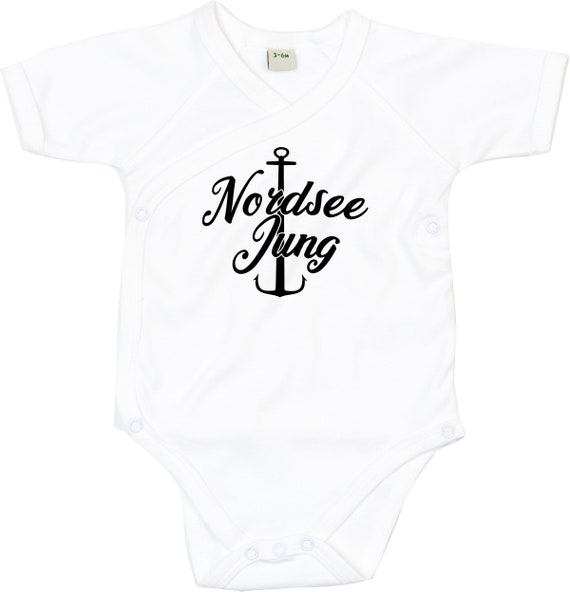 kleckerliese Wickel Baby Body "Nordsee Jung Anker" Babybody Strampler Wickelbody Organic Kimono Kurzarm