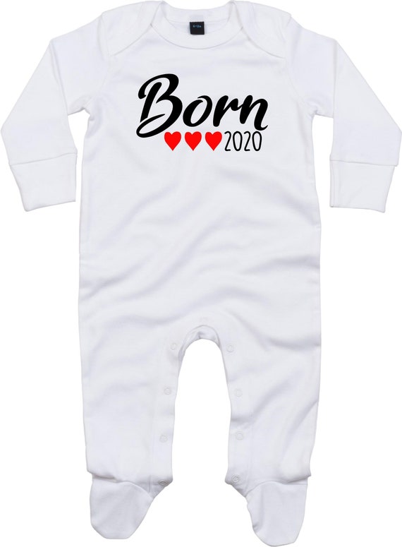 Kleckerliese Baby Schlafanzug "Born 2020" Sleepsuit Langarm Jungen Mädchen Einteiler Strampler