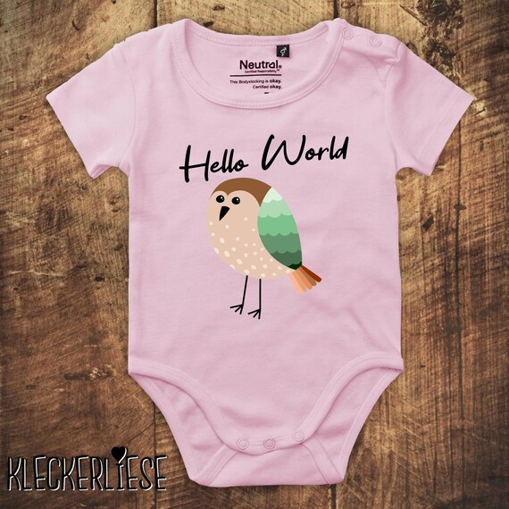 kleckerliese Babybody Body "Hello World Vogel" Fair Wear, Bio, Organic Baby Jungen Mädchen