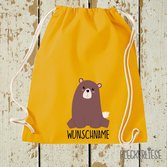 Kleckerliese Gymsack "Bear with desired name" backpack bag fabric bag gym bag carrying bag daycare school enrollment 27 colors