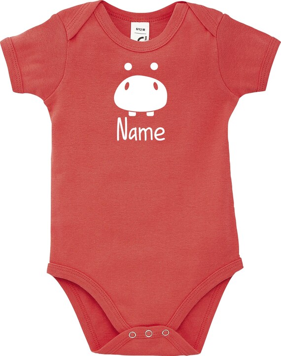 Kleckerliese Baby Body mit Wunschnamen "Tiere Flusspferd Hippo Wunschname" Jungen Mädchen Kurzarm mit Aufdruck Motiv