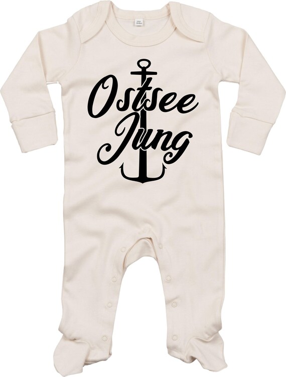 Kleckerliese Baby Schlafanzug "Ostsee Jung Anker" Sleepsuit Langarm Jungen Mädchen Einteiler Strampler