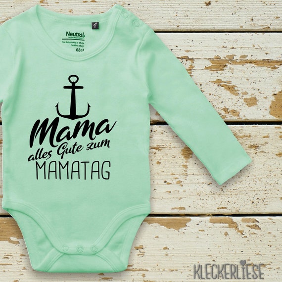 kleckerliese Long Sleeve Baby Bodysuit "Mom Happy Mommy Day Anchor" Baby Bodysuit Boys Girls Long Sleeve Fair Wear Mother's Day