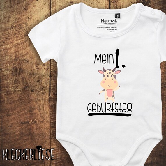 kleckerliese Babybody Body "Mein 1. Geburtstag Kuh" Fair Wear, Bio, Organic Baby Jungen Mädchen