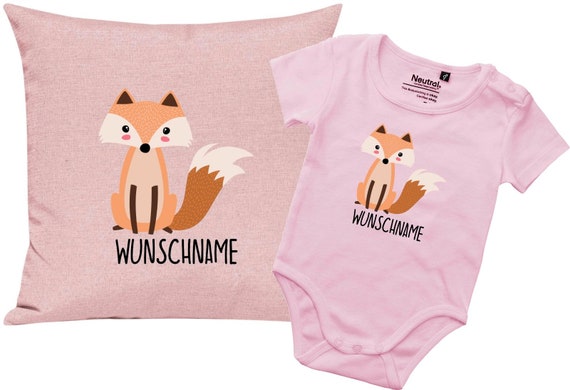 kleckerliese Geschenkset Geburt Kissen Body mit Tiermotiv "Fuchs" Fair Wear mit Kissenfüllung