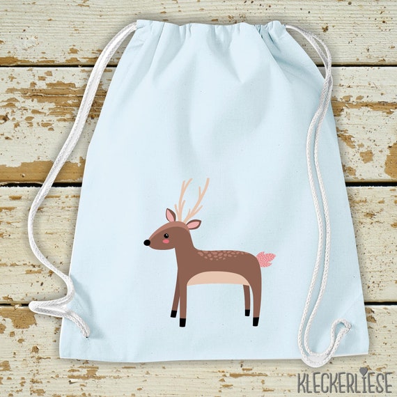 Kleckerliese Kinder Gymsack "Reh" Rucksack Bag Stoffbeutel Turnbeutel Tragetasche Wechselsachen