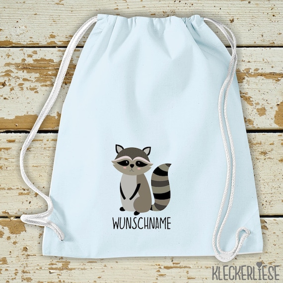 Kleckerliese Gymsack "Raccoon with desired name" Backpack Bag Cloth bag Gym bag Carrying bag Kita School Enrollment Change of clothes