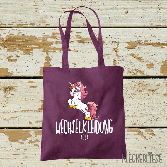 Cloth bag "Change of clothes unicorn" with desired name Jute Bag Pouch Bag Daycare School Change of things Clothes Kleckerliese