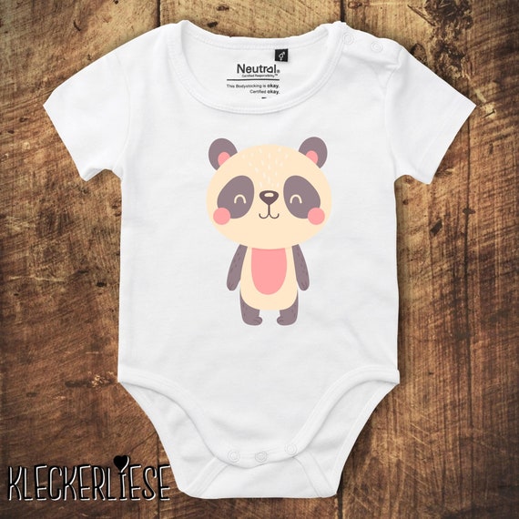 kleckerliese Babybody Body "Tiermotiv Panda Pandabär" Fair Wear, Bio, Organic Baby Jungen Mädchen