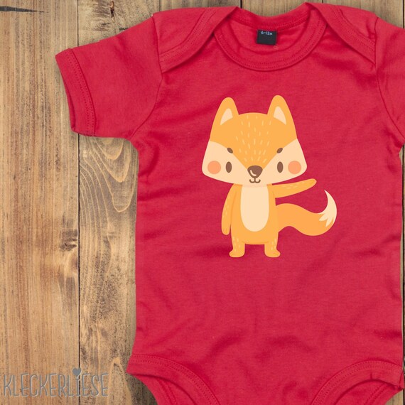 Baby Body "Tiermotiv Fuchs" Babybody Strampler Jungen Mädchen Kurzarm