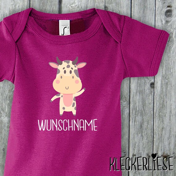 Baby Body mit Wunschname "Tiermotiv mit Wunschnamen Kuh Bulle" Babybody Strampler Jungen Mädchen