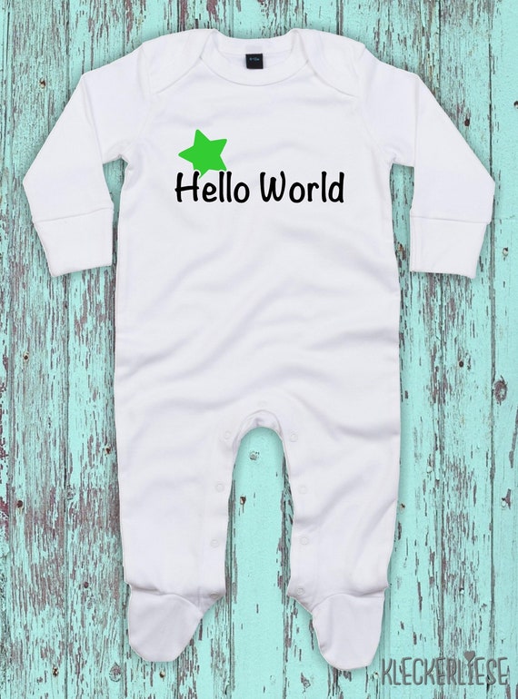 Kleckerliese Baby Schlafanzug "Hello World Stern" Sleepsuit Langarm Jungen Mädchen Einteiler Strampler