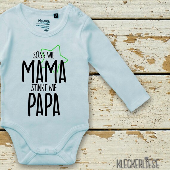 kleckerliese Long sleeve Babybody "Sweet as MAMA stinks like PAPA" Baby Body Boys Girls Longsleeve Fair Wear
