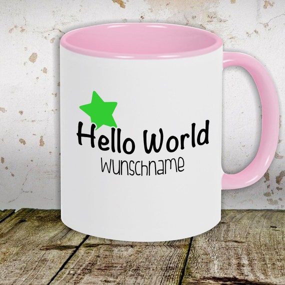 Kaffeetasse mit Wunschnamen Tasse Motiv "Hello World Stern Wunschname" Tasse Teetasse Milch Kakao