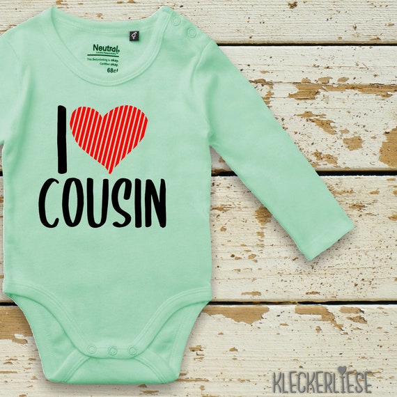 kleckerliese Long Sleeve Baby Bodysuit "I Love Cousin" Baby Bodysuit Boys Girls Long Sleeve Fair Wear