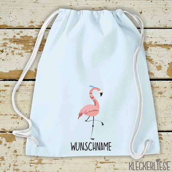 Kleckerliese Turnbeutel "Flamingo mit Wunschnamen" Rucksack Bag Stoffbeutel Tragetasche Kita Schule  Einschulung Gymsack Wechselsachen