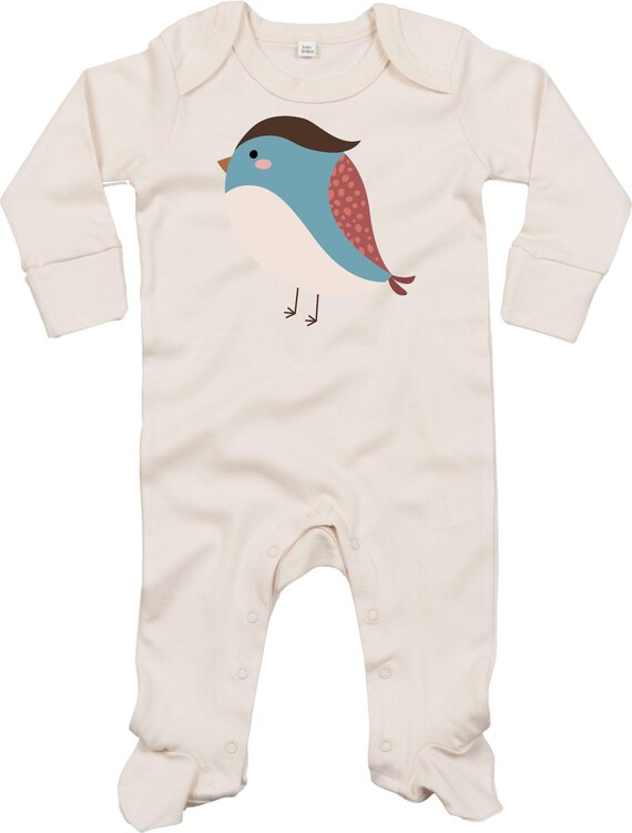 Kleckerliese Baby Schlafanzug Strampler "Vogel" Sleepsuit Langarm Jungen Mädchen Einteiler