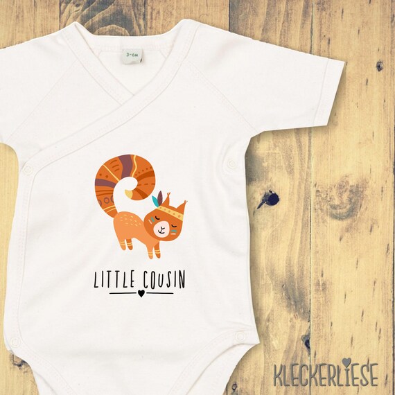kleckerliese Wickel Baby Body "Little Cousin" Tiermotive Eichhörnchen Babybody Strampler Wickelbody Organic Kimono Kurzarm