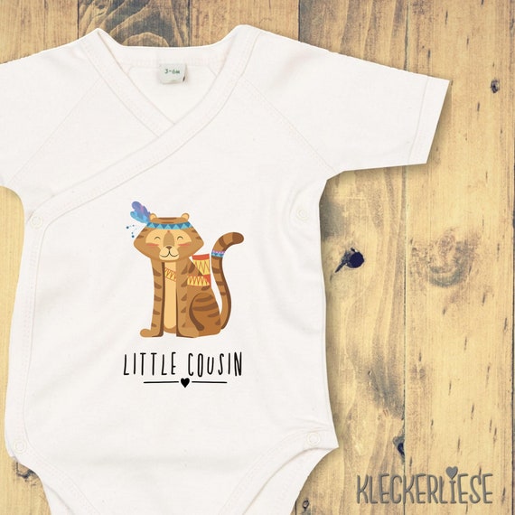 kleckerliese Wickel Baby Body "Little Cousin" Tiermotive Tiger Babybody Strampler Wickelbody Organic Kimono Kurzarm