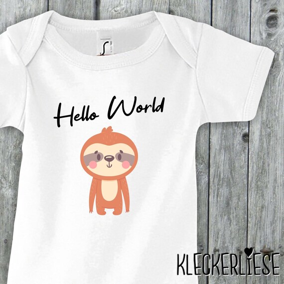 Baby Body "Hello World Faultier" Babybody Strampler Jungen Mädchen