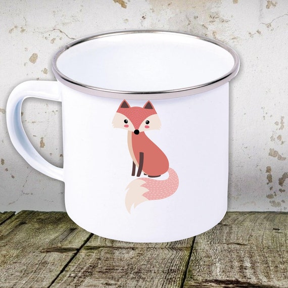 kleckerliese Emaille Kindertasse Teetasse Tasse Motiv Tiermotive Tiere mit Camping Zelten Retro Becher