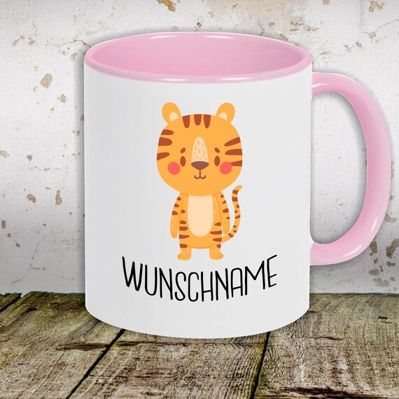 Kaffeetasse mit Wunschnamen Tasse Motiv "Tiermotiv mit Wunschnamen Tiger" Tasse Teetasse Milch Kakao