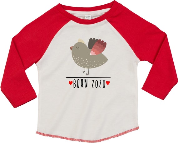 Kleckerliese Baby Kinder T-Shirt Langarmshirt  "Born 2020 Tiermotiv Vogel" Raglan-Ärmel Jungen Mädchen