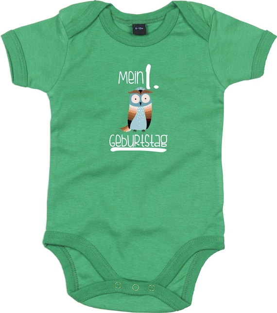 kleckerliese Baby Body "Mein 1. Geburtstag Eule" Babybody Strampler Jungen Mädchen Kurzarm