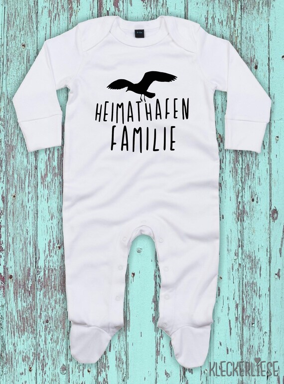 Kleckerliese Baby Schlafanzug "Heimathafen Familie Möwe" Sleepsuit Langarm Jungen Mädchen Einteiler Strampler