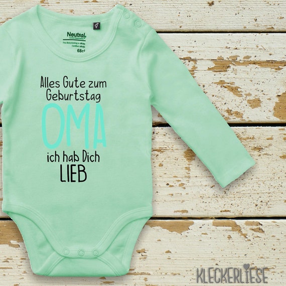 kleckerliese Long Sleeve Baby Bodysuit "Happy Birthday Grandma, I Love You" Baby Bodysuit Boys Girls Long Sleeve Fair Wear