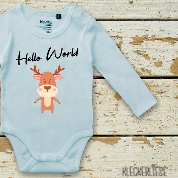 Langarm Body Babybody "Hello World Elch" Fair Wear Bio Organic