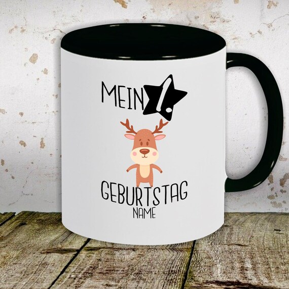 Kaffeetasse mit Wunschnamen Tasse Motiv "Mein 1. Geburtstag Elch mit Wunschname" Tasse Teetasse Milch Kakao