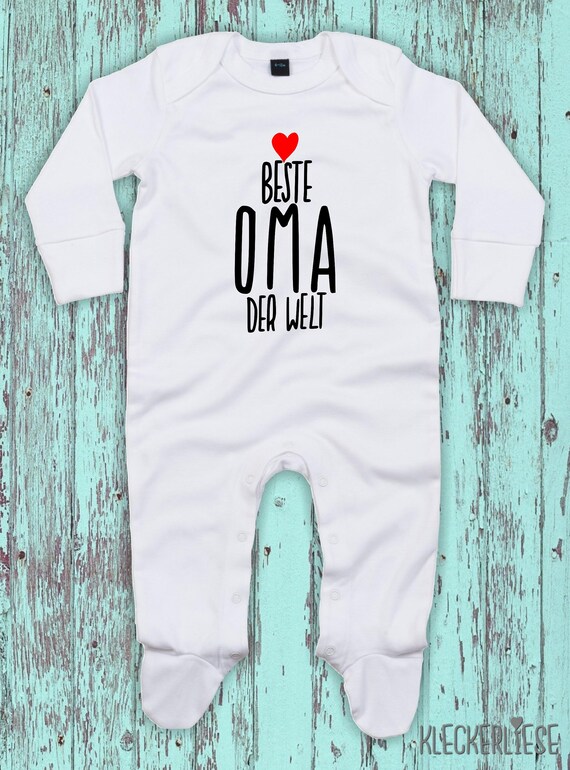 Kleckerliese Baby Schlafanzug "Beste Oma der Welt" Sleepsuit Langarm Jungen Mädchen Einteiler Strampler