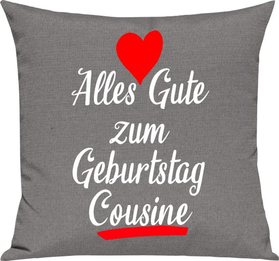 kleckerliese Kissen "Alles Gute zum Geburtstag Cousine" Kissenhülle Deko Sofa Kuschelkissen Dekoidee