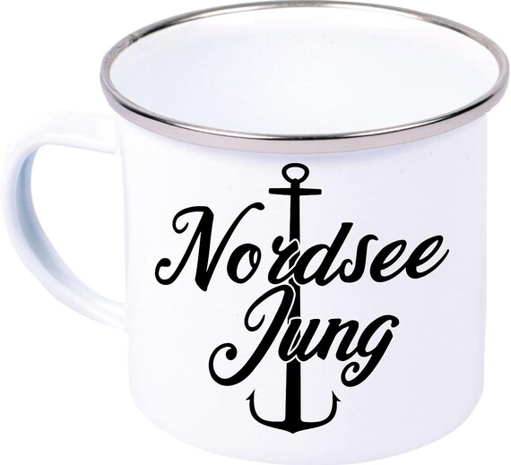kleckerliese Emaille Kindertasse Teetasse Tasse "Nordsee Jung Anker" Camping Zelten Retro Becher