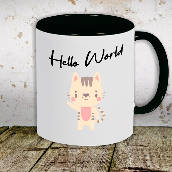 Kaffeetasse Tasse Motiv "Hello World Katze" Tasse Teetasse Milch Kakao