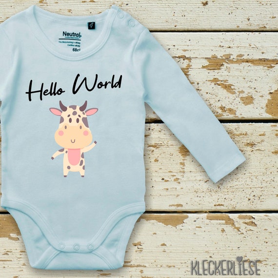 Langarm Body Babybody "Hello World Kuh" Fair Wear Bio Organic