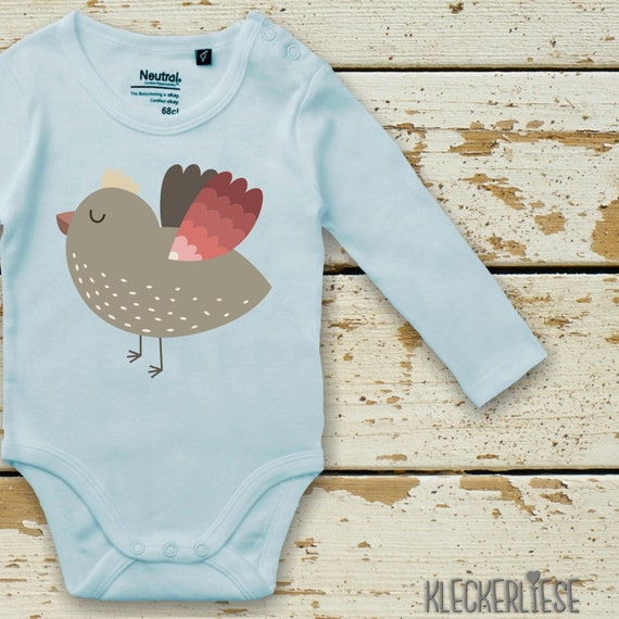 kleckerliese Langarm Babybody "Vogel" Baby Body Jungen Mädchen Longsleeve Fair Wear