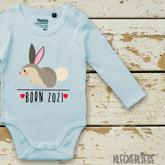 kleckerliese Langarm Babybody "Born 2021 Tiermotiv Hase " Baby Body Jungen Mädchen Longsleeve Fair Wear