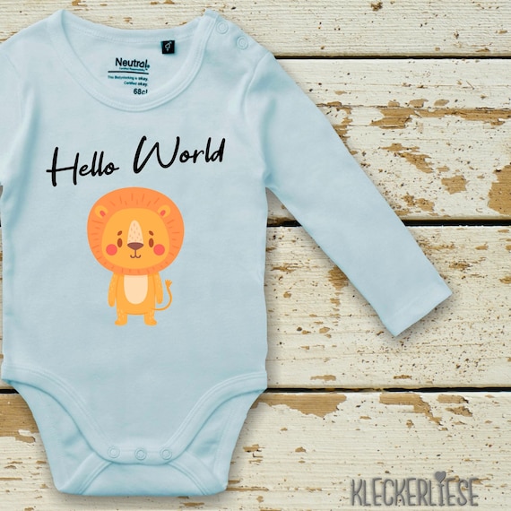 Langarm Body Babybody "Hello World Löwe" Fair Wear Bio Organic