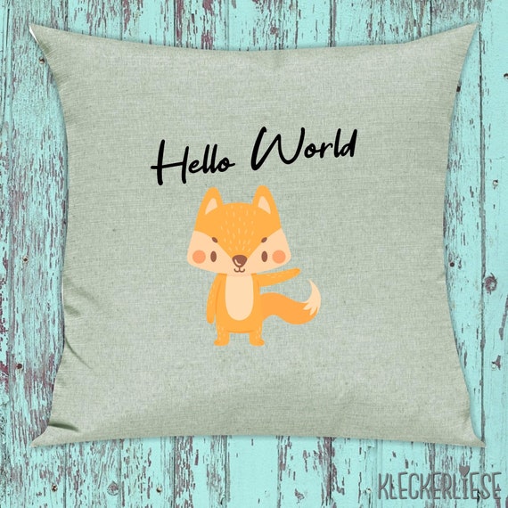 kleckerliese Kissen "Hello World Fuchs" Kissenhülle Deko Sofa Hülle Kissenbezug