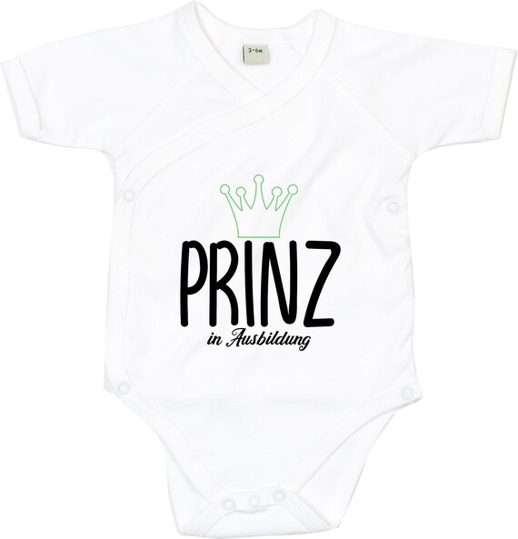 kleckerliese Wickel Baby Body "Prinz in Ausbildung" Babybody Strampler Wickelbody Organic Kimono Kurzarm