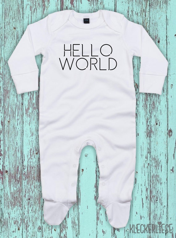 Kleckerliese Baby Schlafanzug "Hello World" Sleepsuit Langarm Jungen Mädchen Einteiler Strampler