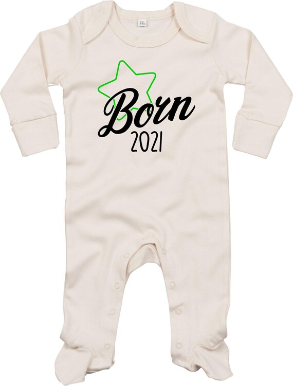 Kleckerliese Baby Schlafanzug "Born 2021" Sleepsuit Langarm Jungen Mädchen Einteiler Strampler