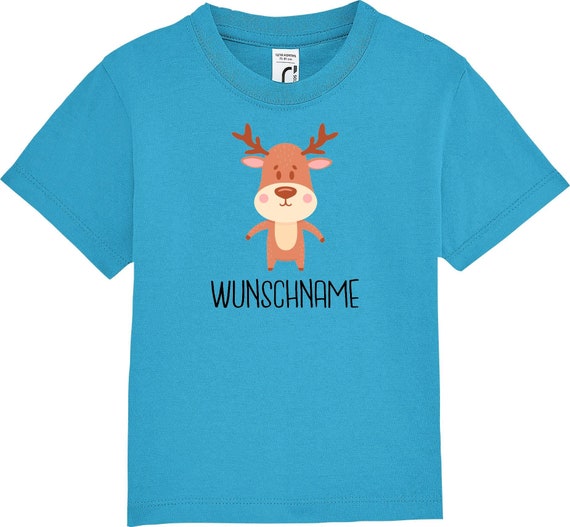 kleckerliese Kinder Baby Shirt Kleinkind "Tiermotiv mit Wunschnamen Elch Reh Hirsch" mit Wunschnamen Jungen Mädchen T-Shirt