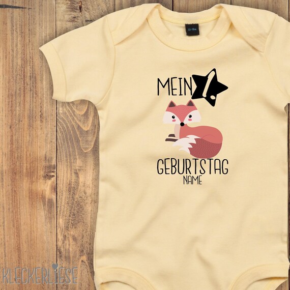 Baby Body mit Wunschtext "Mein 1. Geburtstag Fuchs mit Wunschname" Babybody Strampler Jungen Mädchen Kurzarm