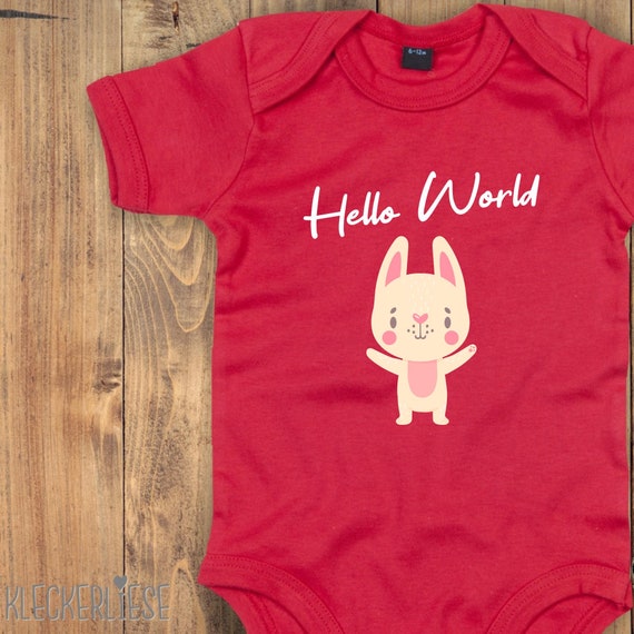 Baby Body "Hello World Hase" Babybody Strampler Jungen Mädchen Kurzarm