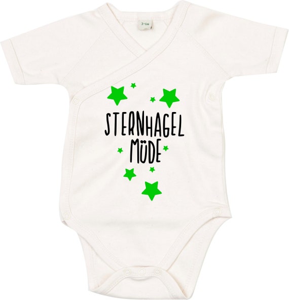 kleckerliese Wickel Baby Body "Sternhagel Müde" Babybody Strampler Wickelbody Organic Kimono Kurzarm